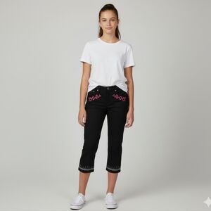 S.N.P Junior's NWT Black Denim Cropped Embroidered Pants